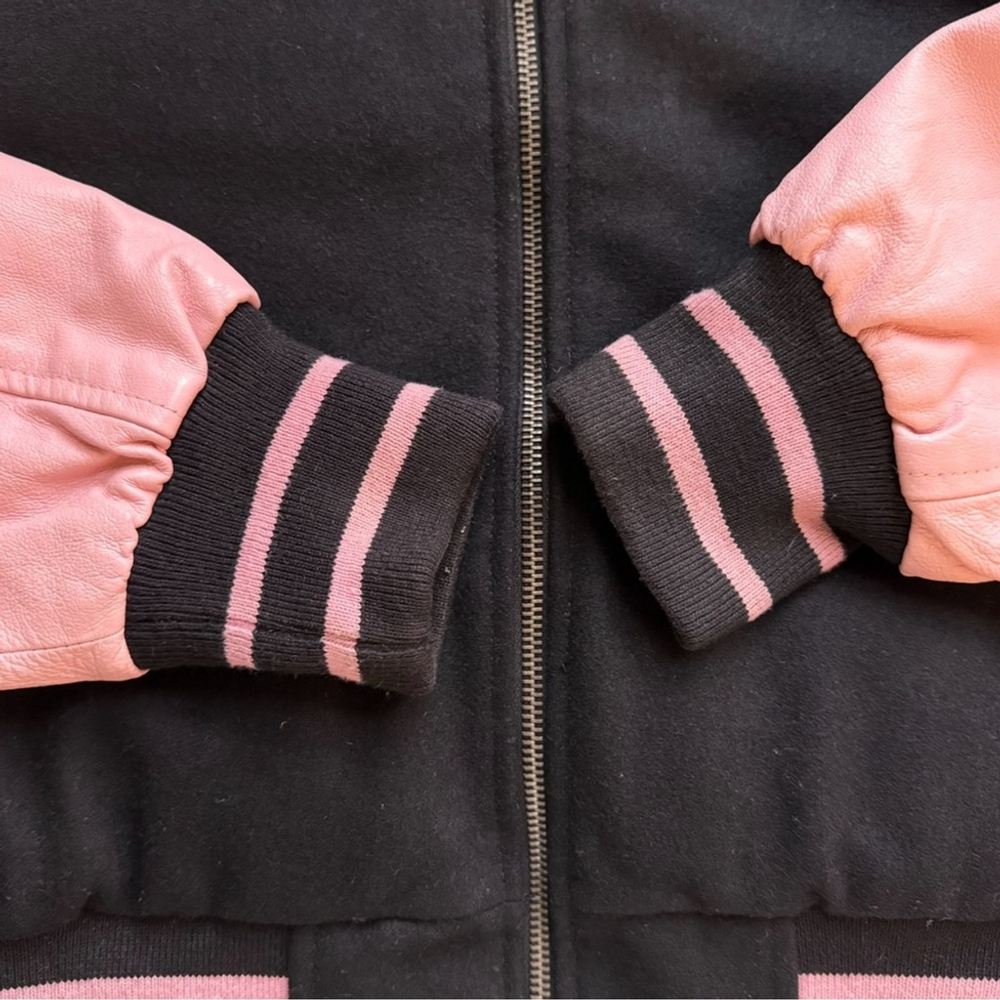 PLAYBOY Vintage Y2K Reversible Black and Pink Leather Letterman’s Jacket Size M - Picture 13 of 16